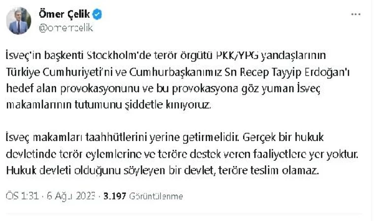 AK Parti’li Çelik: İsveç makamları taahhütlerini yerine getirmelidir