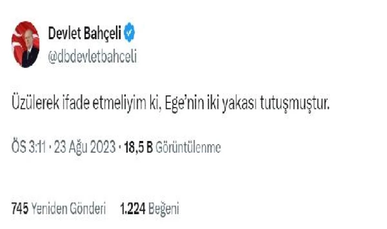 Bahçeli: Yangının rant gayesiyle çıkarıldığı iddiası, sefil bir bühtandır