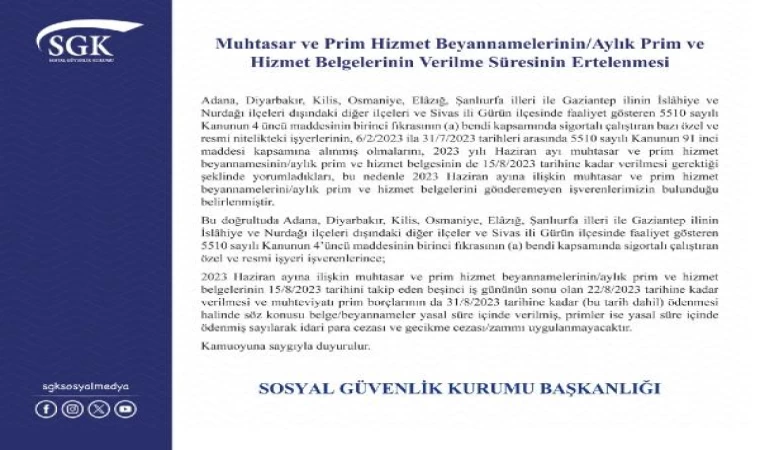 Bakan Işıkhan: 8 ilimizde prim ve hizmet belgelerinin teslim süresini uzatıyoruz