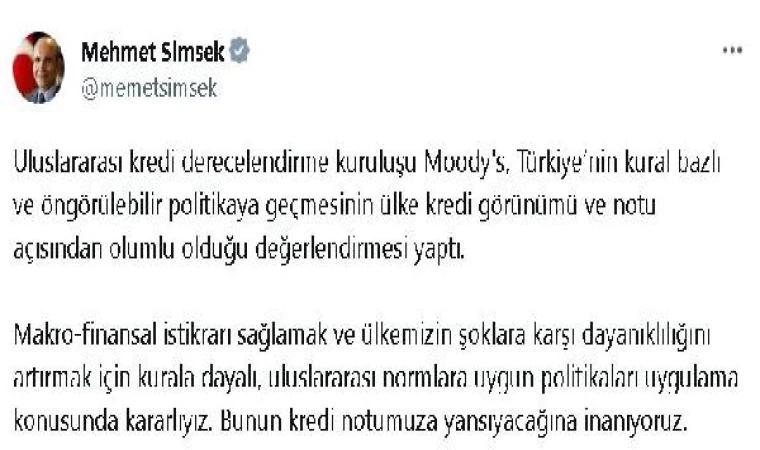 Bakan Şimşek’ten ’Moody’s’ açıklaması