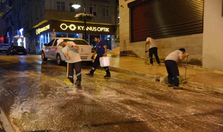 Bilecikte cadde ve sokakları yıkadı, çöp konteynerlerini dezenfekte etti