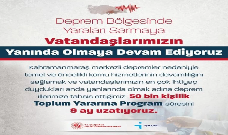 Deprem bölgesinde uygulanan ’Toplum Yararına Program’ 9 ay uzatıldı