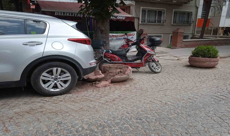 Eskişehirde şanssız beton saksı yine hedef oldu