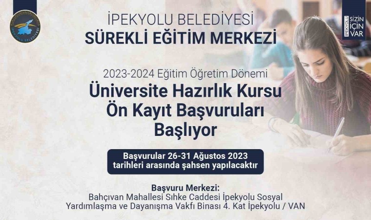 İpekyolu Belediyesi sürekli eğitim merkezi 2023-2024 eğitim öğretim dönemi kursunun ön kayıt başvuruları başlıyor