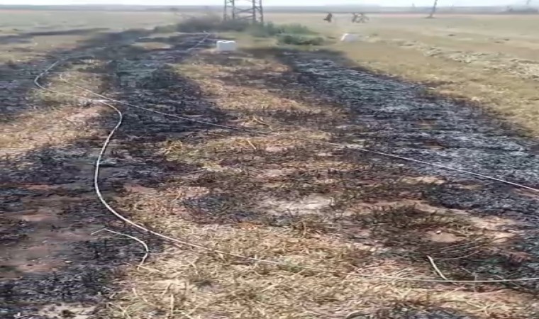 Konyada kopan elektrik telleri tarlada yangın çıkardı