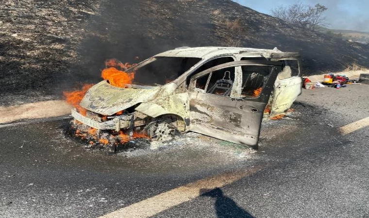 Manisa’da, otomobilde çıkan yangın ormana sıçradı