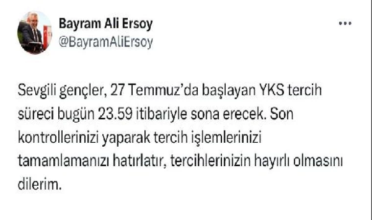 ÖSYM Başkanı Ersoy’dan tercih hatırlatması