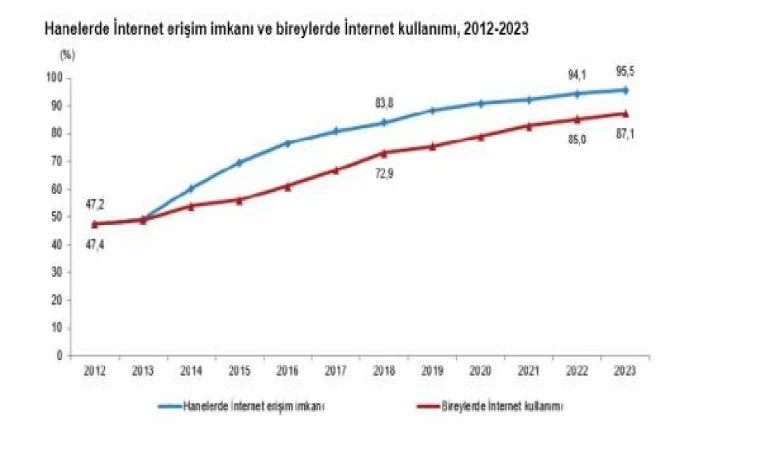 TÜİK: İnternete erişimi olan hane oranı yüzde 95,5 oldu