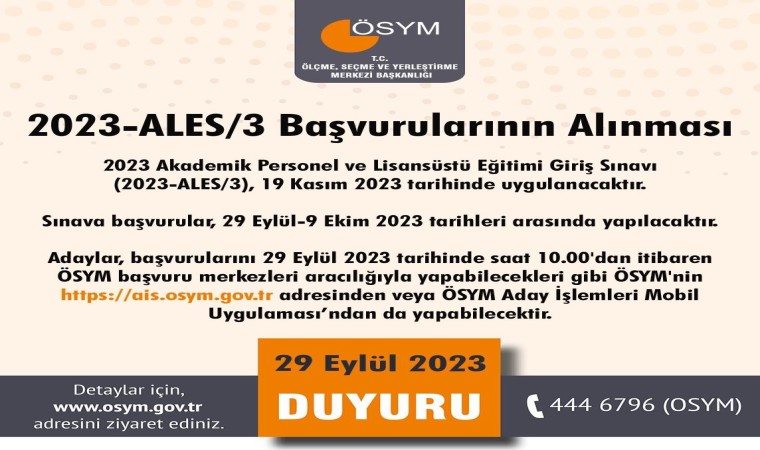 2023-ALES/3 başvuruları başladı