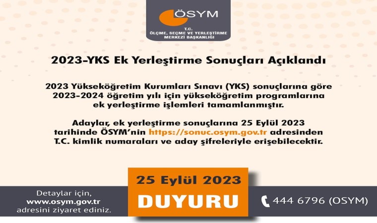 2023-YKS ek tercih sonuçları açıklandı