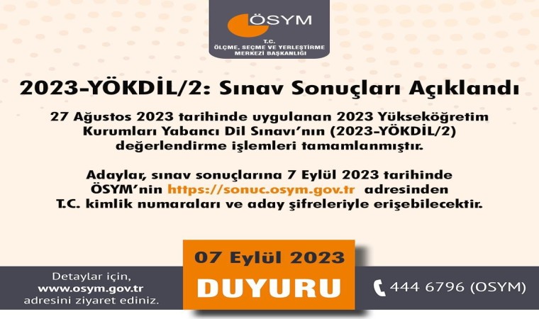 2023-YÖKDİL/2 sonuçları açıklandı