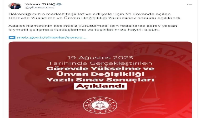 Adalet Bakanlığı ’görevde yükselme’ sınav sonuçları açıklandı