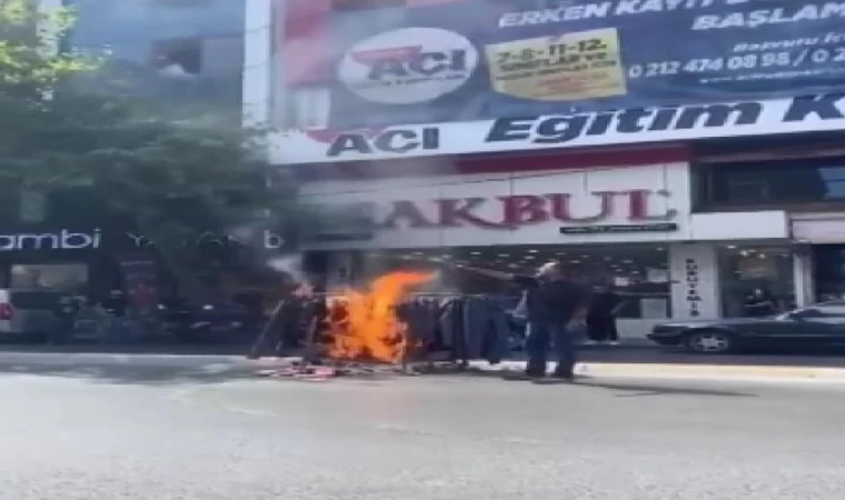 Bağcılar’da iş hanının ortak alanında satış yaptı çıkarılmak istenince ürünlerini yaktı