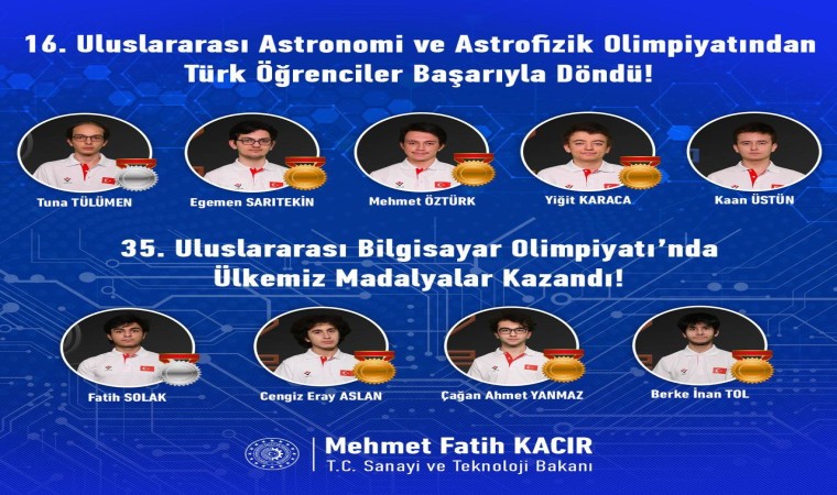 Bakan Kaçır, Uluslararası Astronomi ve Astrofizik Olimpiyatında madalya kazanan öğrencileri tebrik etti