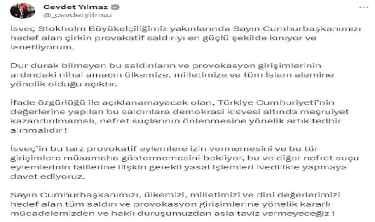 Cumhurbaşkanı Yardımcısı Yılmaz: Sayın Cumhurbaşkanımızı hedef alan saldırıyı lanetliyorum