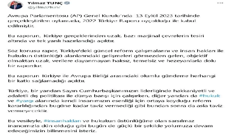 Dışişleri Bakanlığı’ndan, Avrupa Parlementosu’nun 2022 Türkiye Raporu’na sert tepki (2)