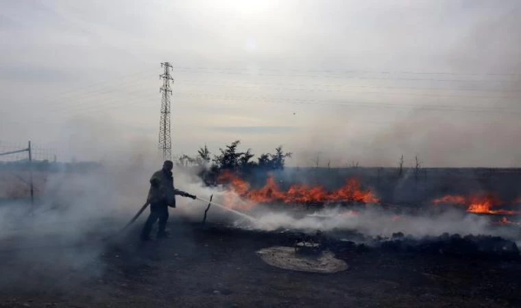 Edirne’de nalbur deposunda çıkan yangın tarlalara da sıçradı