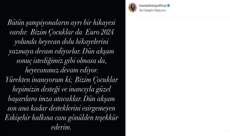 Hamit Altıntop: Sonuç istediğimiz gibi olmasa da heyecanımız devam ediyor