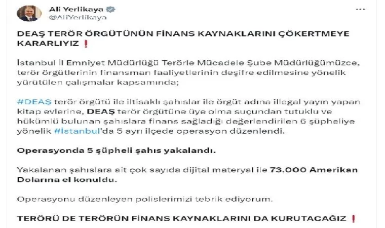 İstanbul’da DEAŞ terör örgütüne finans sağlayan 5 şüpheliye gözaltı