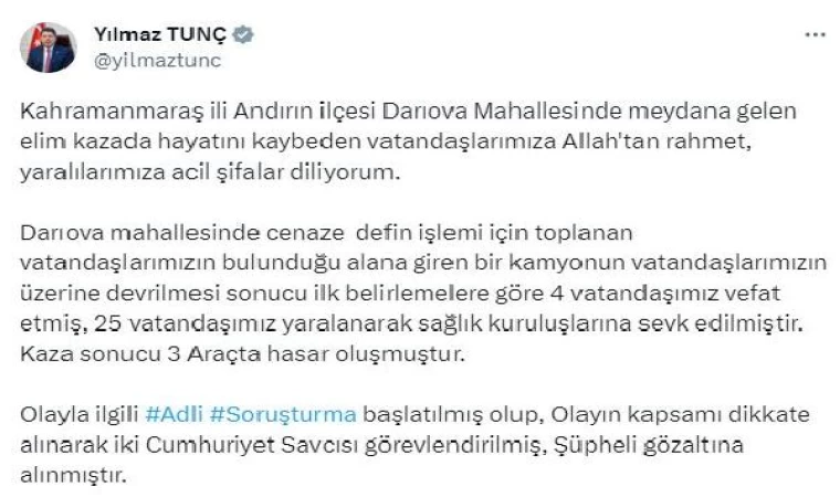 Kahramanmaraş’ta kamyon, cenaze namazı kılanların arasına daldı; 5 ölü, 25 yaralı (4)