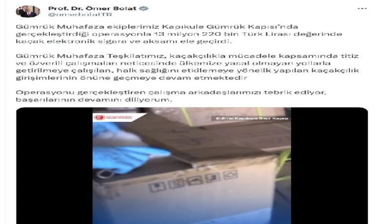 Kapıkule’de 13,2 milyon TL değerinde kaçak elektronik sigara ele geçirildi