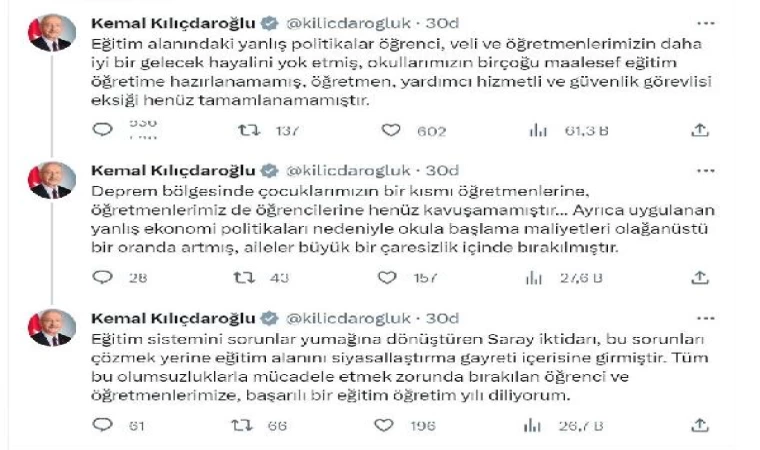 Kılıçdaroğlu: Okullarımızın birçoğu eğitim öğretime hazırlanamamış