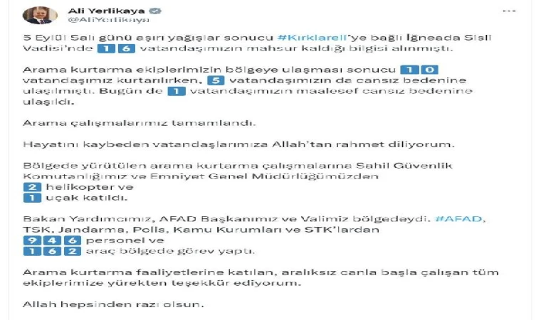 Kırklareli’deki selde kayıp kişinin cansız bedeni bulundu; ölü sayısı 6 oldu (6)