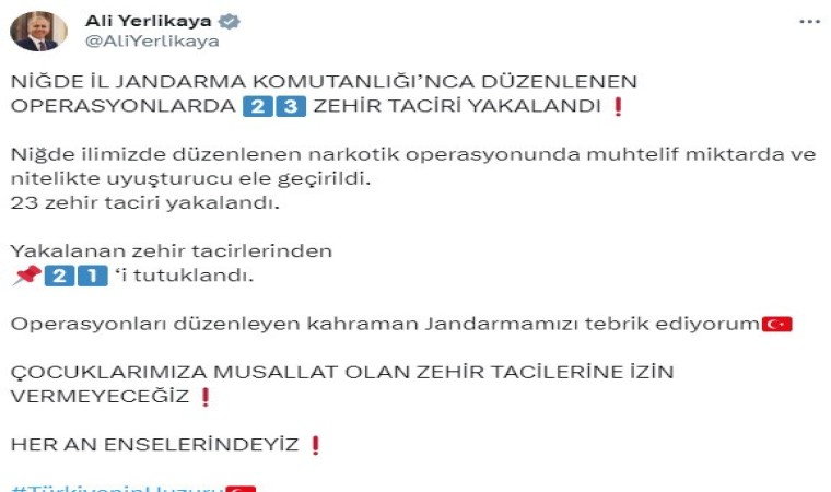 Niğdede 23 zehir taciri yakalandı