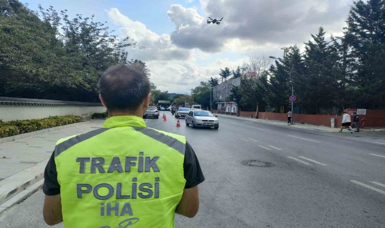 Sarıyerde dron destekli trafik denetimi