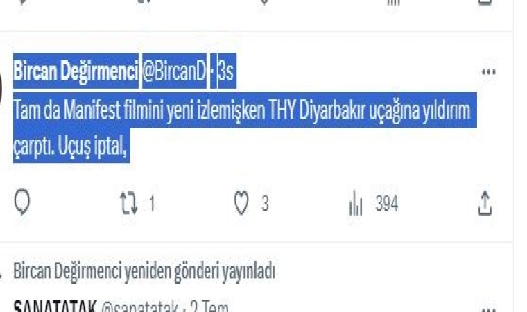 THY uçağına yıldırım isabet etti