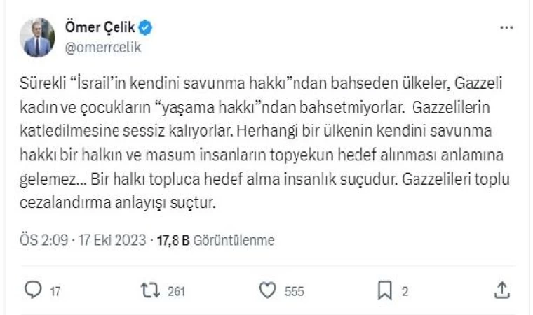 AK Parti’li Çelik: Savaş gemisi göndermek yeni çatışmaları kışkırtmaktır