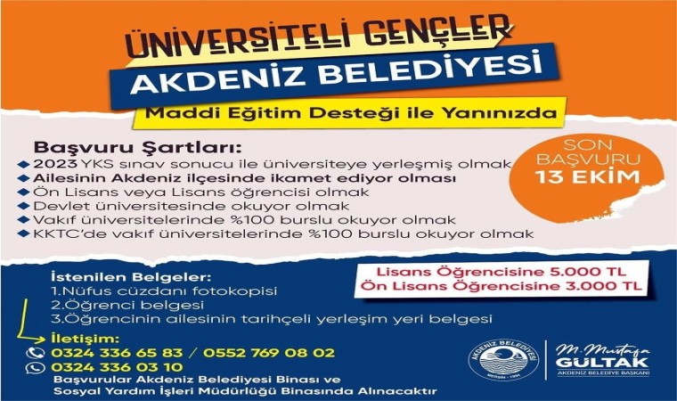 Akdenizde eğitim desteği başvuruları başladı