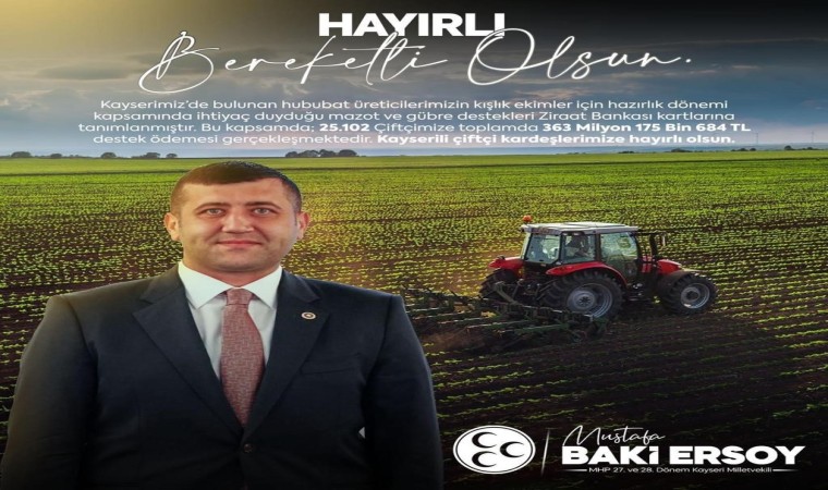 Baki Ersoydan Çiftçilere Müjde