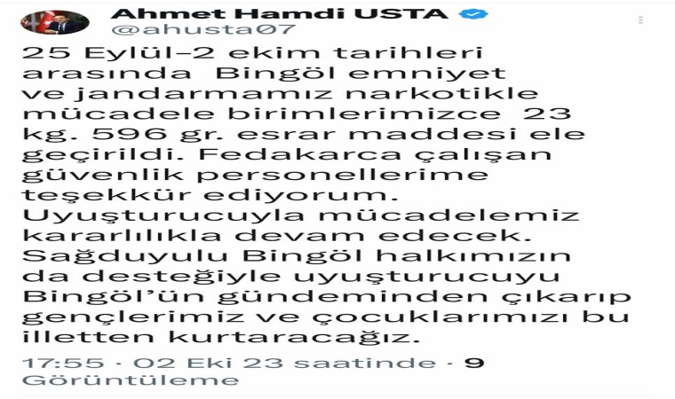 Bingölde 23 kilogram uyuşturucu ele geçirildi