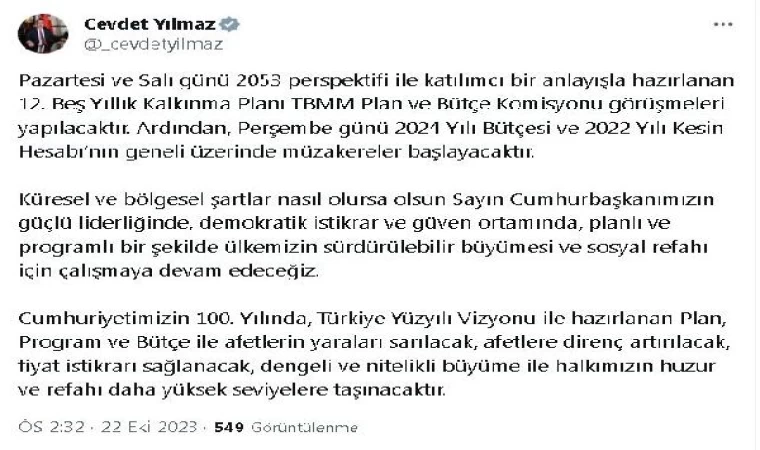 Cumhurbaşkanı Yardımcısı Yılmaz’dan ’kalkınma planı’ ve ’bütçe’ açıklaması