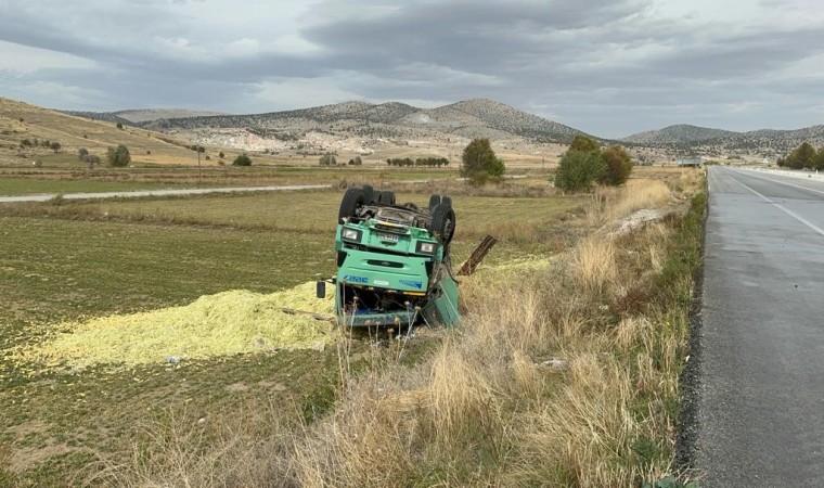 Devrilen kamyondaki 13 ton mısır silajı ziyan oldu