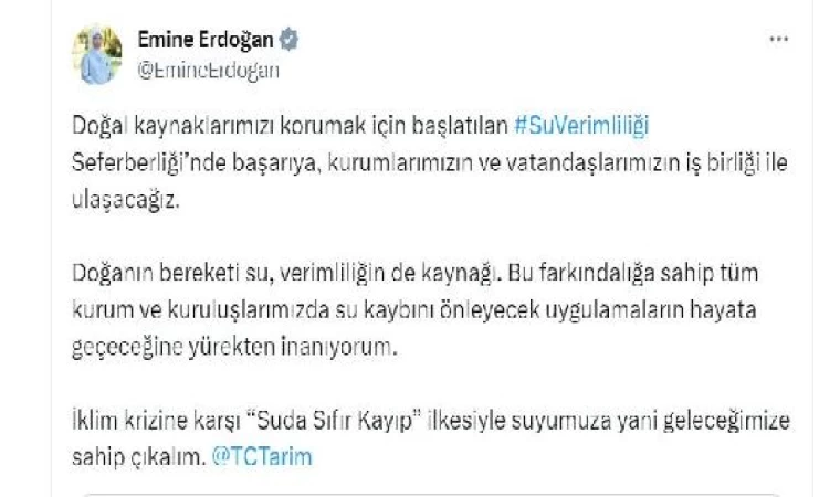 Emine Erdoğan: Suyumuza sahip çıkalım