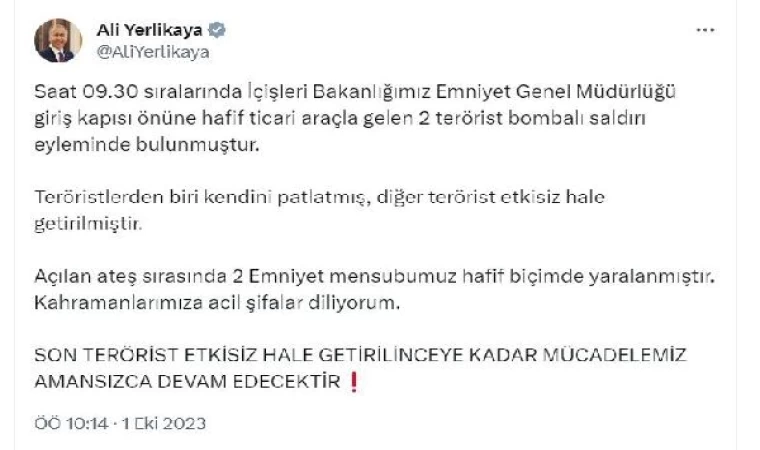 Emniyet Genel Müdürlüğü’ne bombalı saldırı girişimi: 1 terörist kendini patlattı (2)