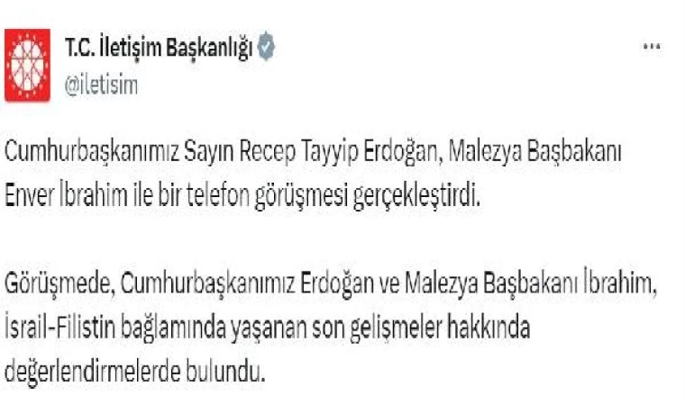 Erdoğan, Malezya Başbakanı İbrahim ile telefonda görüştü