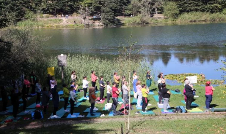 Gölcük’te çam ağaçları arasında yoga