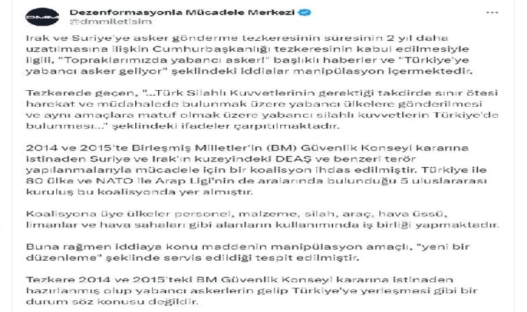 İletişim Başkanlığı: Yabancı askerlerin gelip Türkiye’ye yerleşmesi söz konusu değil