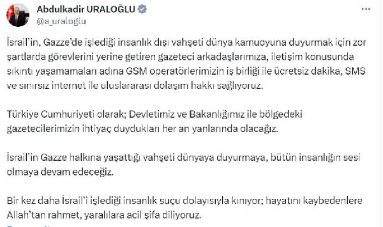 İsrail ve Filistin’de görev yapan gazetecilere ücretsiz iletişim imkanı