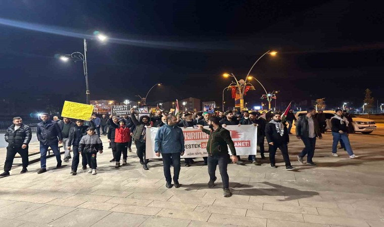 İsrailin Gazze saldırıları Ağrıda protesto edildi