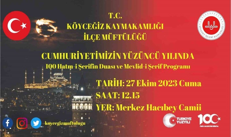 Köyceğizde Cumhuriyetin 100. Yılında 100 hatim ve dua yapılacak