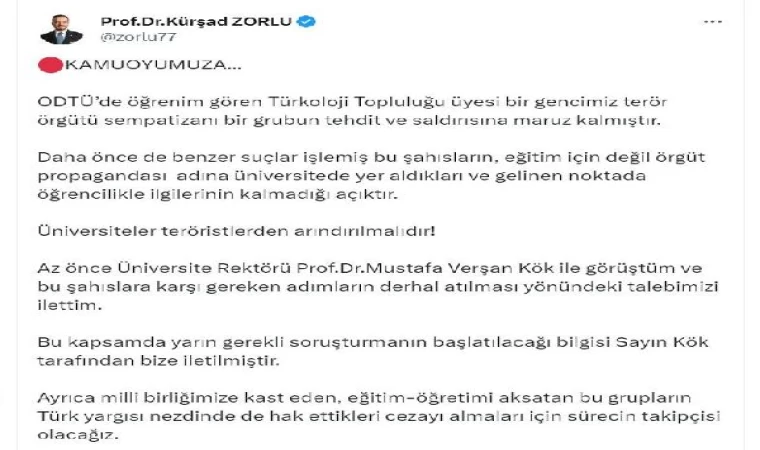 Kürşad Zorlu: Üniversiteler teröristlerden arındırılmalıdır