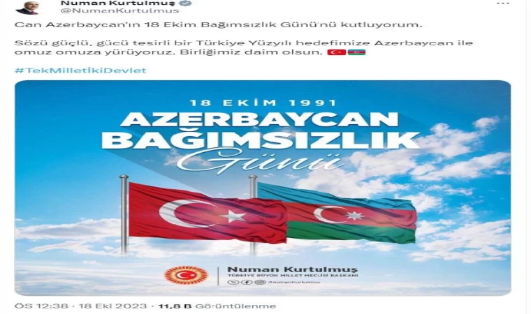 Kurtulmuş, Azerbaycan’ın Bağımsızlık Günü’nü kutladı