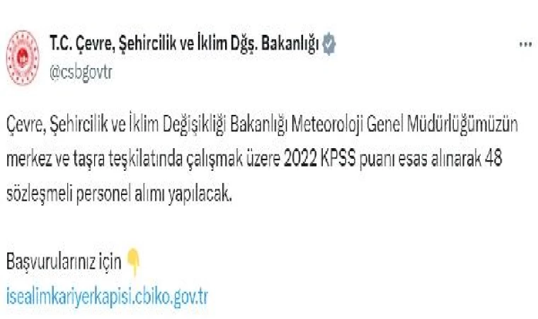 Meteoroloji Genel Müdürlüğü’ne 48 sözleşmeli personel alınacak