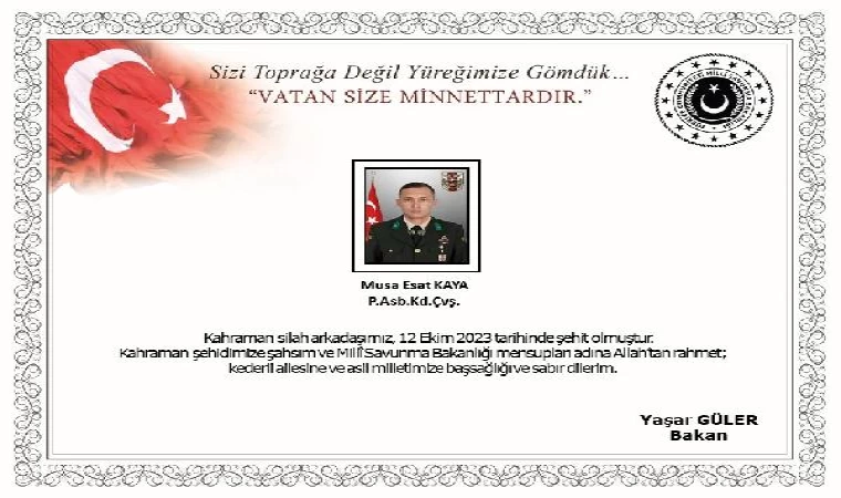 MSB: Pençe- Kilit bölgesinde 1 asker şehit oldu