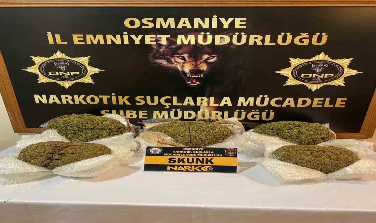 Osmaniyede durdurulan yolcu otobüsünde 8 kilo skunk ele geçirildi