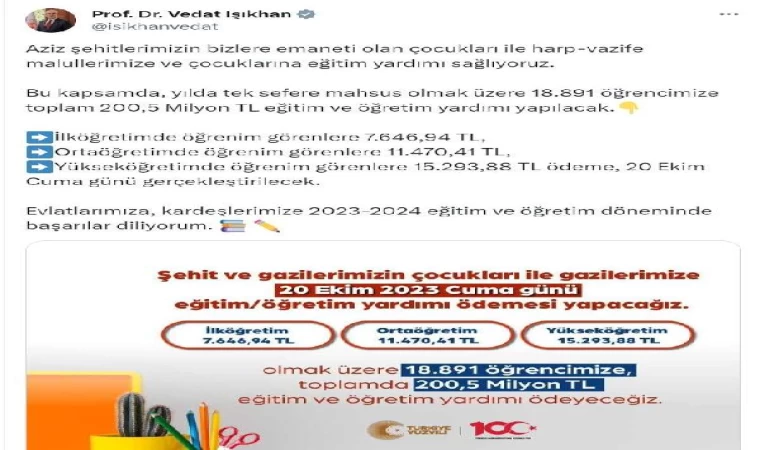 Şehit çocukları ile harp-vazife malulleri ve çocuklarına eğitim yardımı